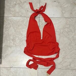 Zara Coral Red Halter Crop Top